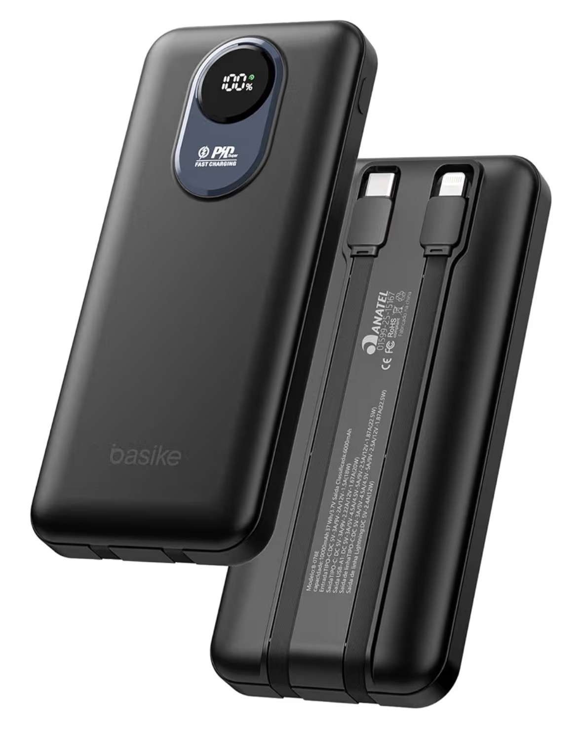 Carregador Portátil Basike 10.000 mAh com Cabos Integrados